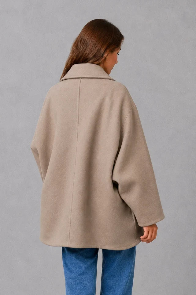 Women’s Oversized Button Front Coat – Wool Blend Coat with Pockets