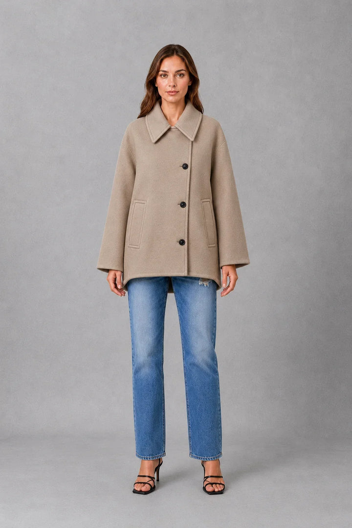 Women’s Oversized Button Front Coat – Wool Blend Coat with Pockets
