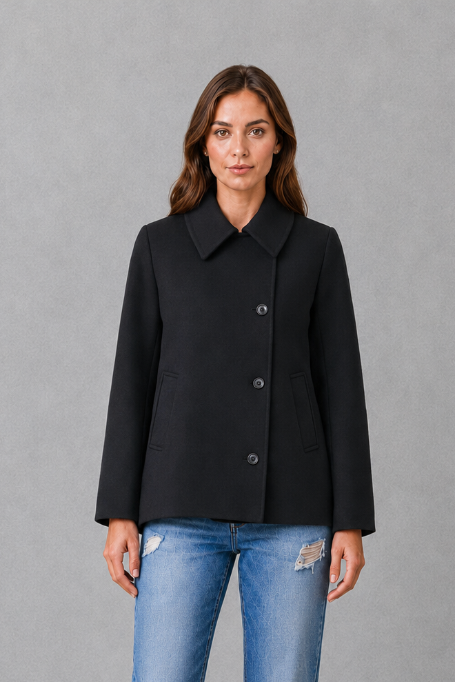 Women’s Oversized Button Front Coat – Wool Blend Coat with Pockets