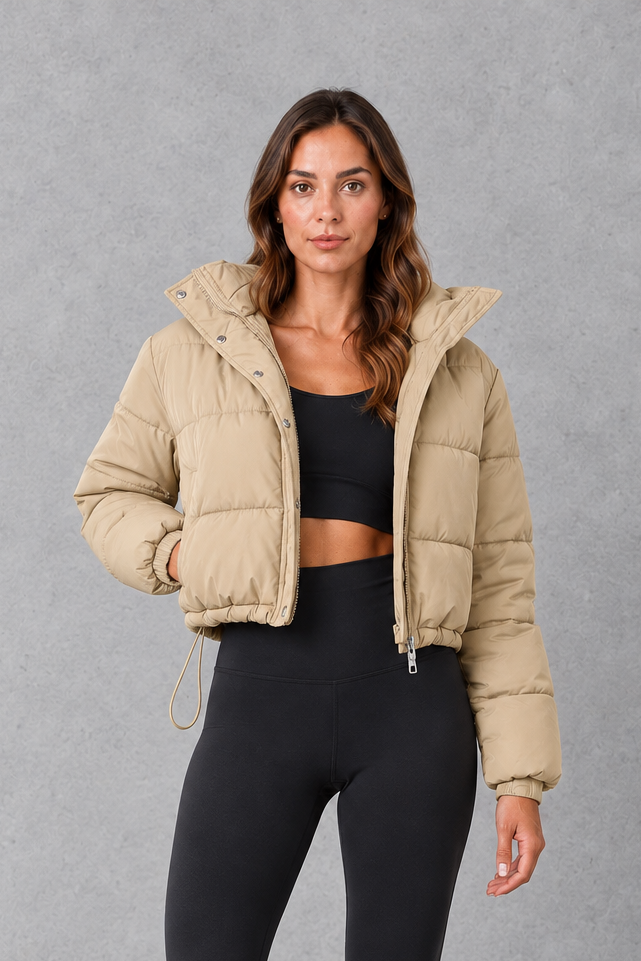 Women’s Puffer Jacket with Drawstring Waist – Lightweight Padded Winter Coat