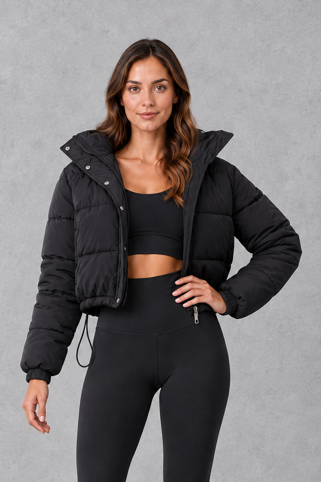 Women’s Puffer Jacket with Drawstring Waist – Lightweight Padded Winter Coat