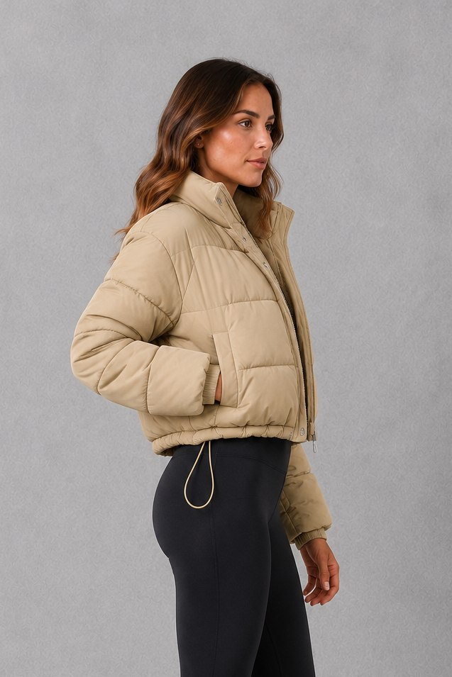 Women’s Puffer Jacket with Drawstring Waist – Lightweight Padded Winter Coat