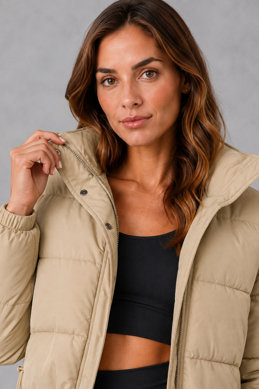 Women’s Puffer Jacket with Drawstring Waist – Lightweight Padded Winter Coat