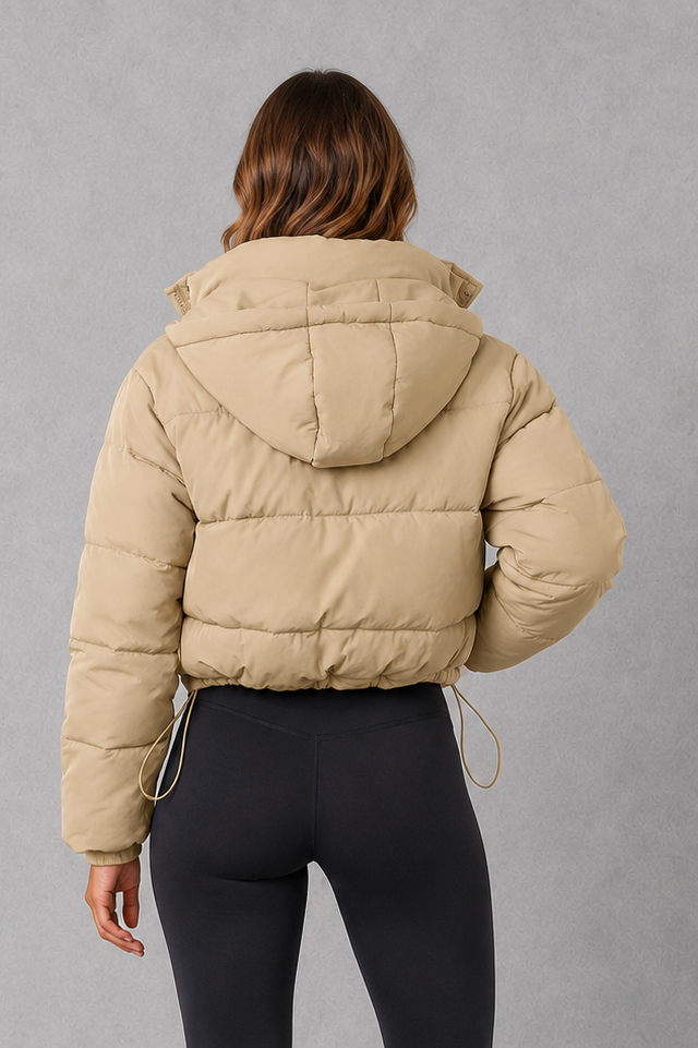 Women’s Puffer Jacket with Drawstring Waist – Lightweight Padded Winter Coat