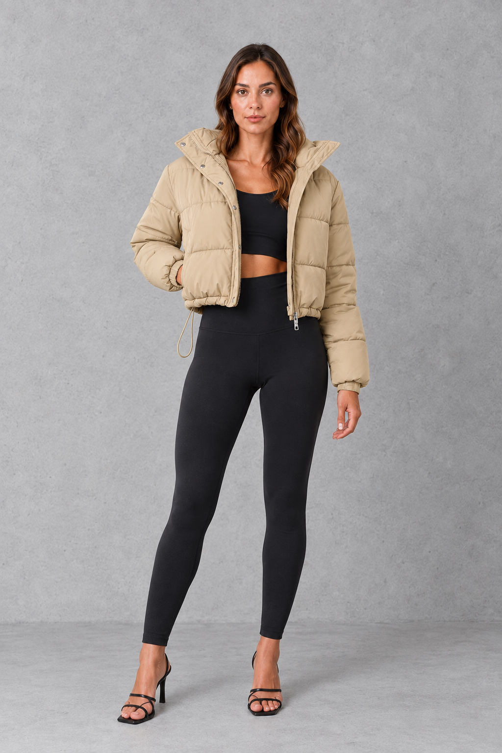 Women’s Puffer Jacket with Drawstring Waist – Lightweight Padded Winter Coat