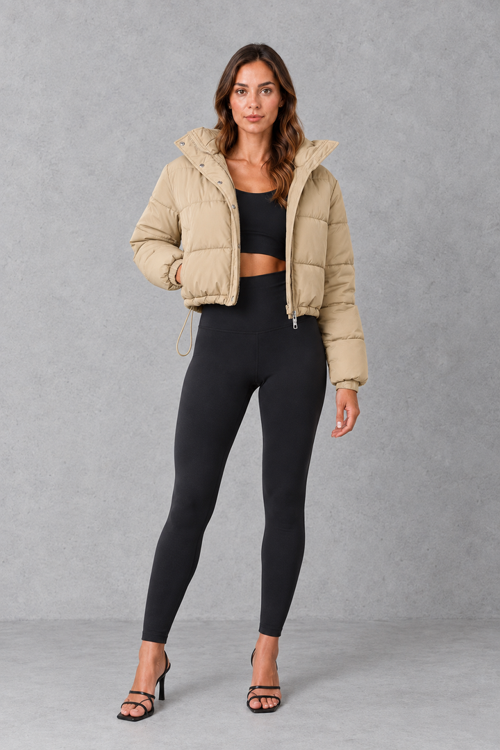 Women’s Puffer Jacket with Drawstring Waist – Lightweight Padded Winter Coat