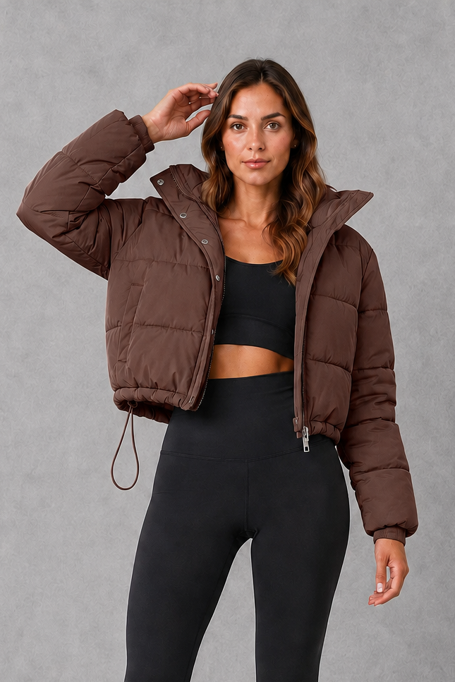 Women’s Puffer Jacket with Drawstring Waist – Lightweight Padded Winter Coat