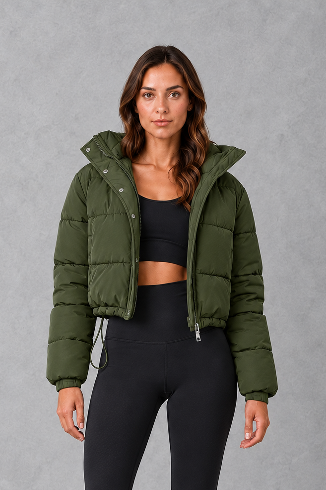Women’s Puffer Jacket with Drawstring Waist – Lightweight Padded Winter Coat