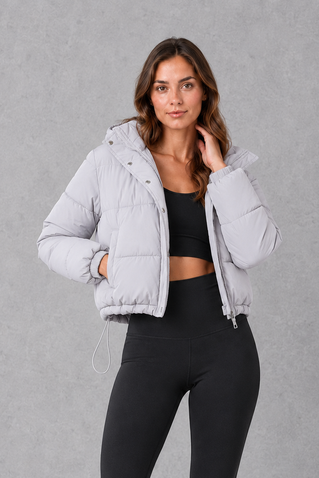Women’s Puffer Jacket with Drawstring Waist – Lightweight Padded Winter Coat