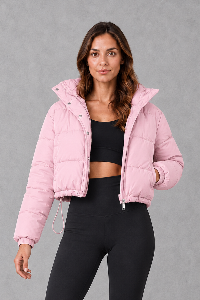 Women’s Puffer Jacket with Drawstring Waist – Lightweight Padded Winter Coat