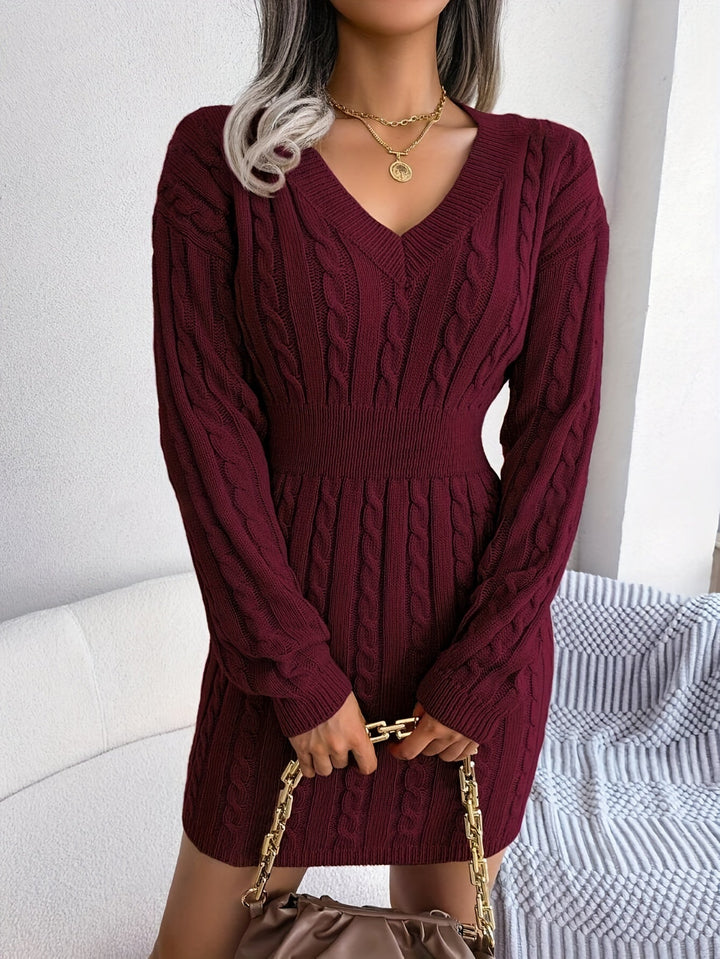 Tabitha | Cable-Knit Cinched-Waist Sweater Dress