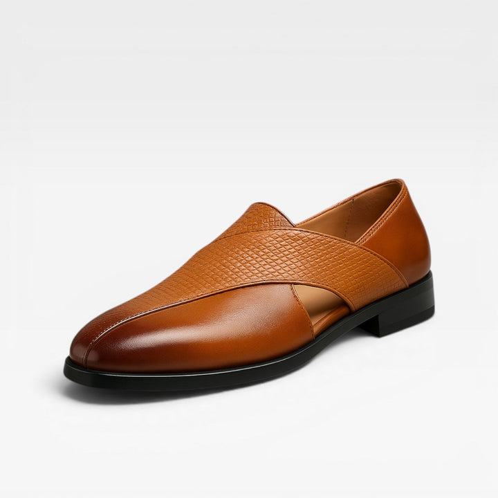 Men's Genuine Leather Loafers – Classic Cross Strap Slip On Smart Dress Shoes