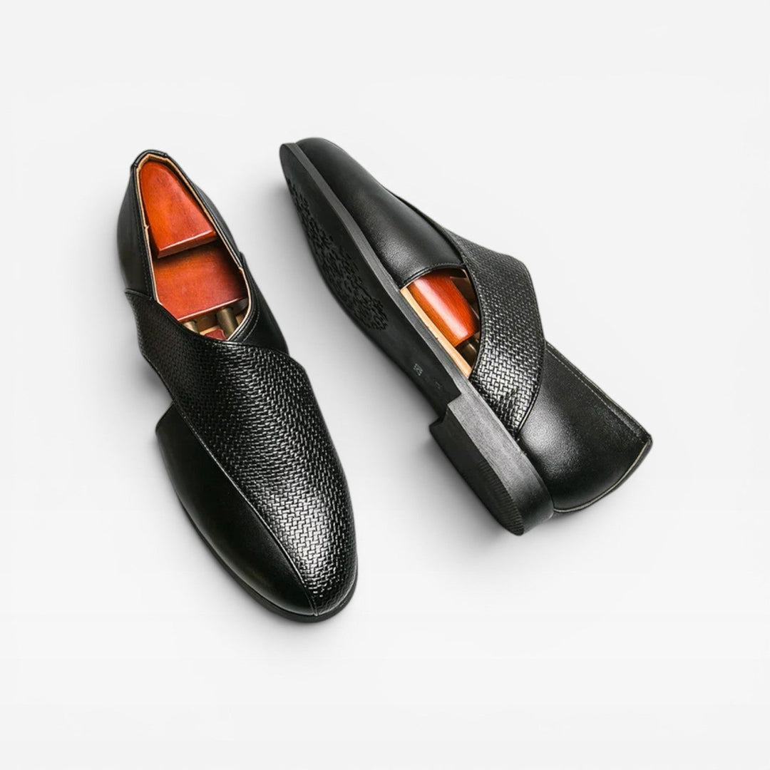 Men's Genuine Leather Loafers – Classic Cross Strap Slip On Smart Dress Shoes