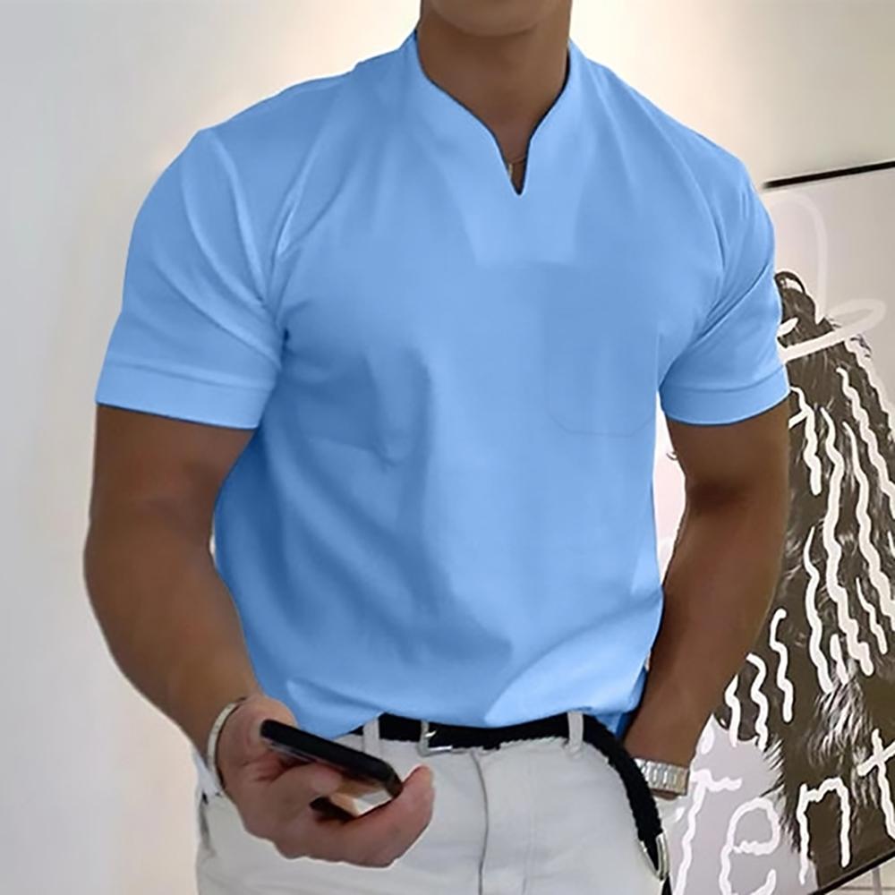 Men’s Short Sleeve Casual Shirt Stand Collar Summer Everyday Top