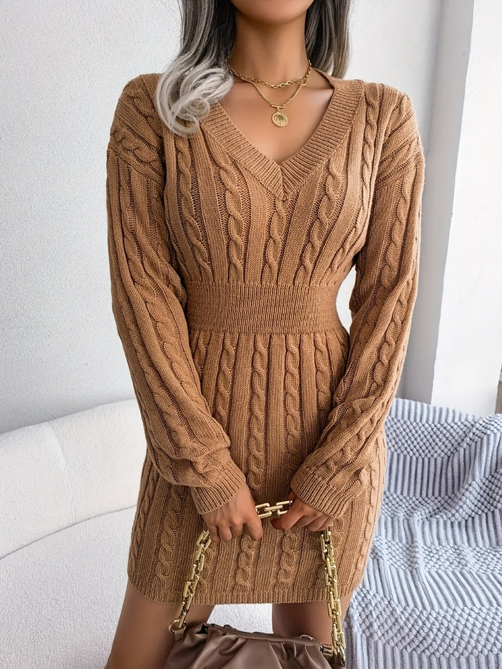 Tabitha | Cable-Knit Cinched-Waist Sweater Dress
