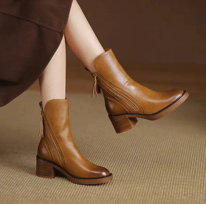 Block Heel Ankle Boots with Zip for Women
