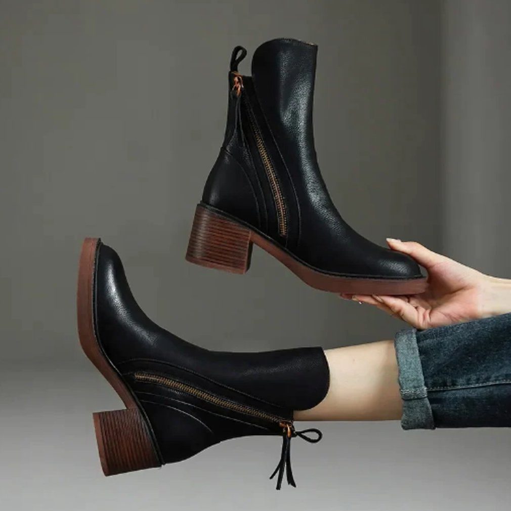 Block Heel Ankle Boots with Zip for Women