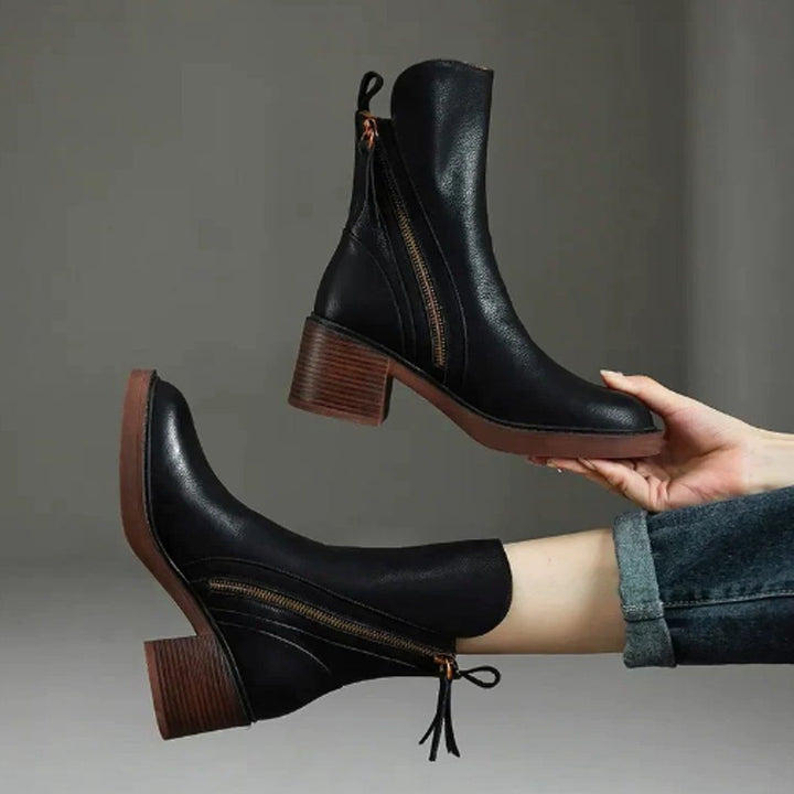 Block Heel Ankle Boots with Zip for Women