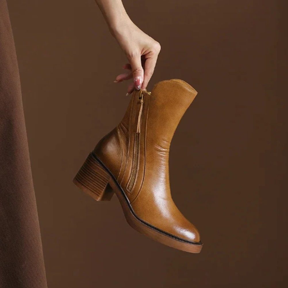 Block Heel Ankle Boots with Zip for Women