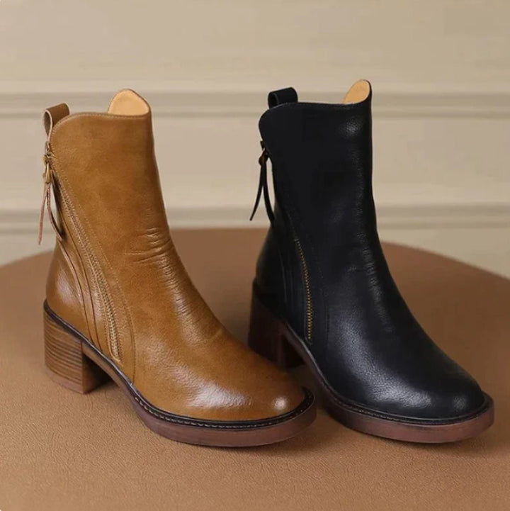 Block Heel Ankle Boots with Zip for Women