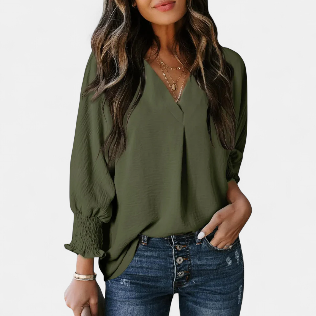LEILA | Women's V-Neck Blouse Business Casual Top