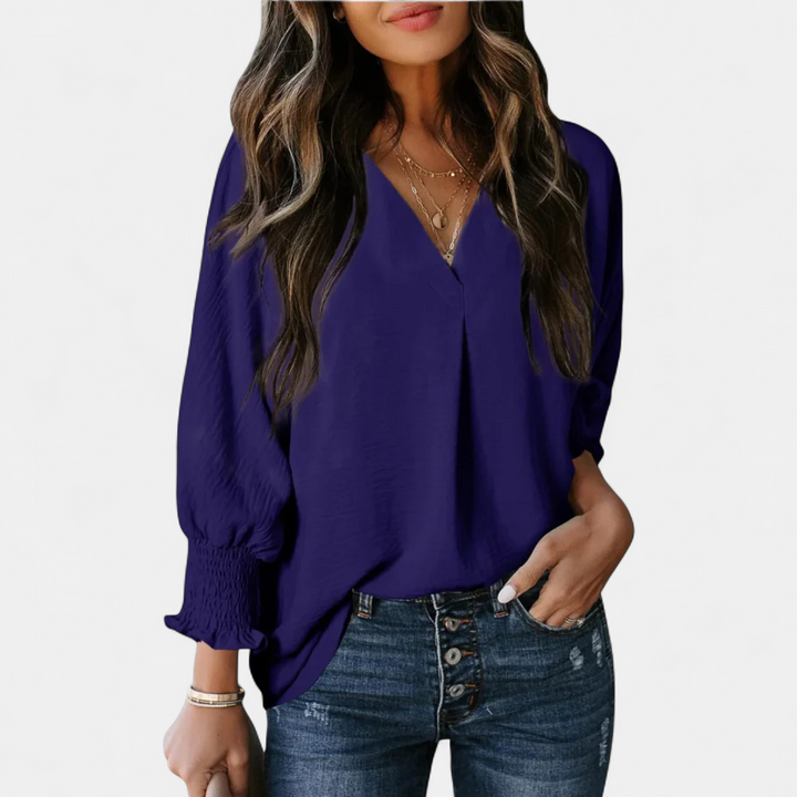 LEILA | Women's V-Neck Blouse Business Casual Top