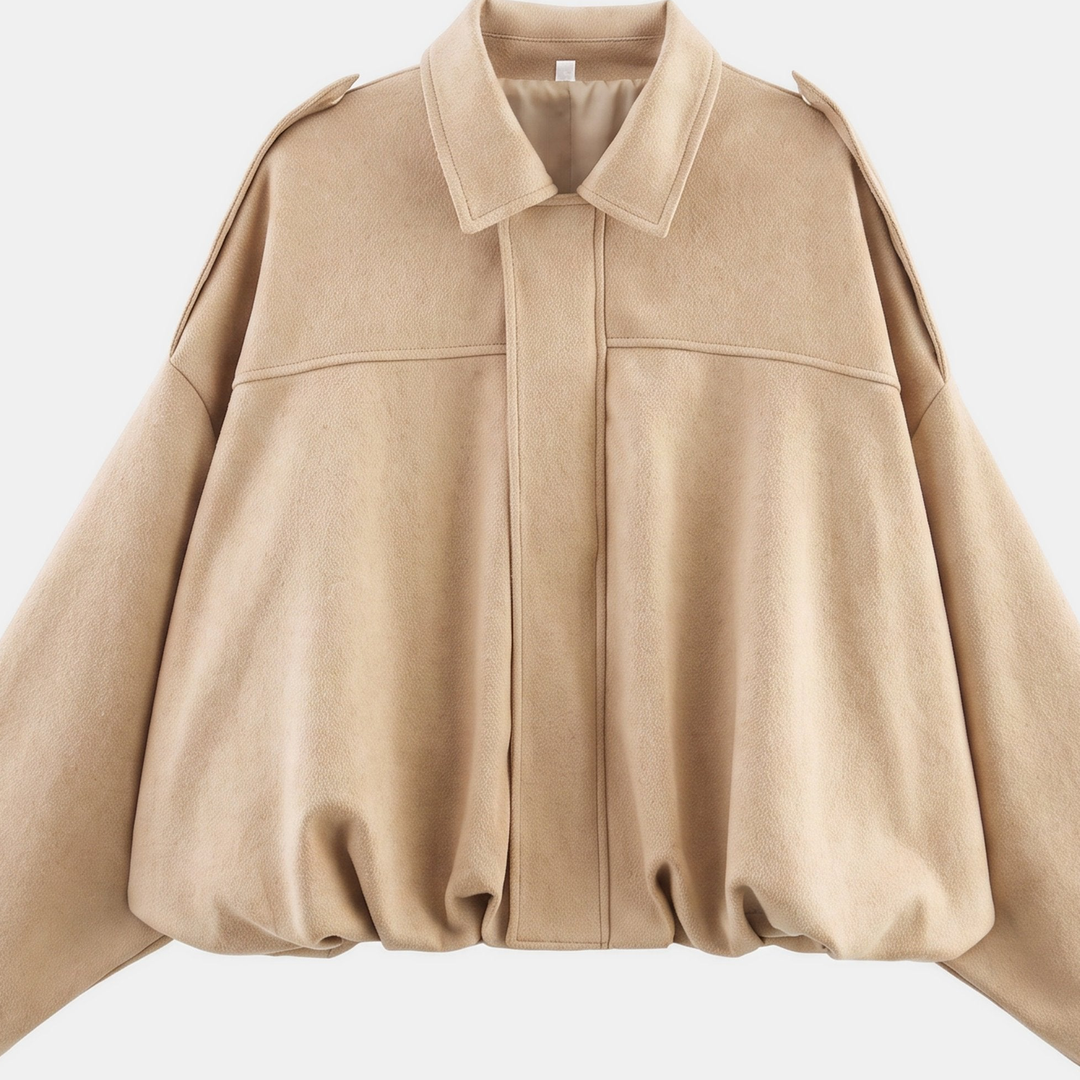 Women's Oversized Suede Bomber Jacket, Button Front
