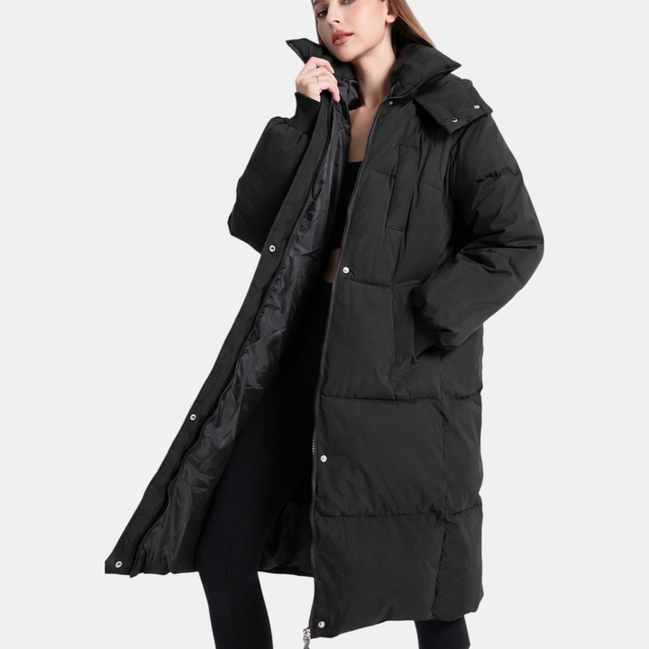 Women's Quilted Puffer Jacket, Snap Buttons Hooded Collar