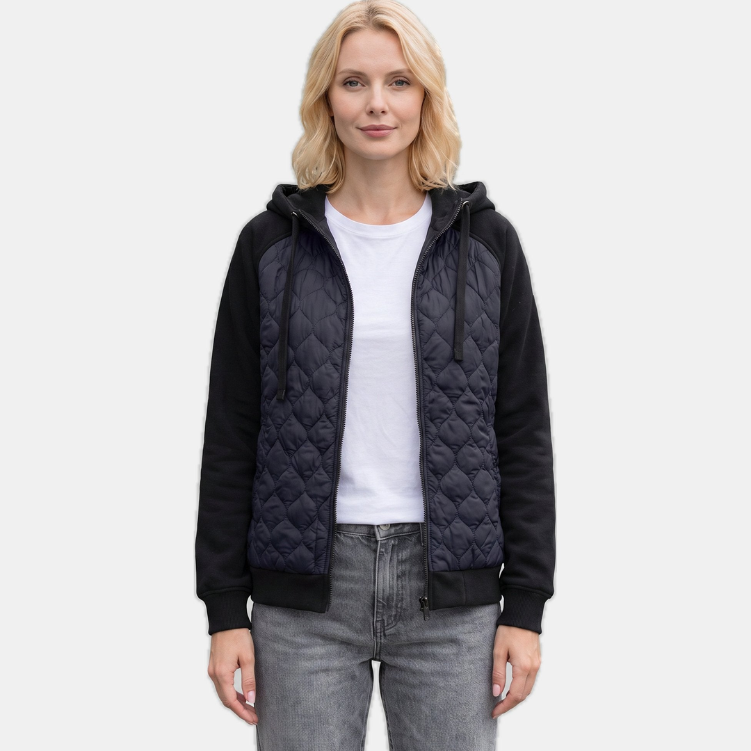 Women's Hooded Quilted Fleece Jacket, Short Full Zip