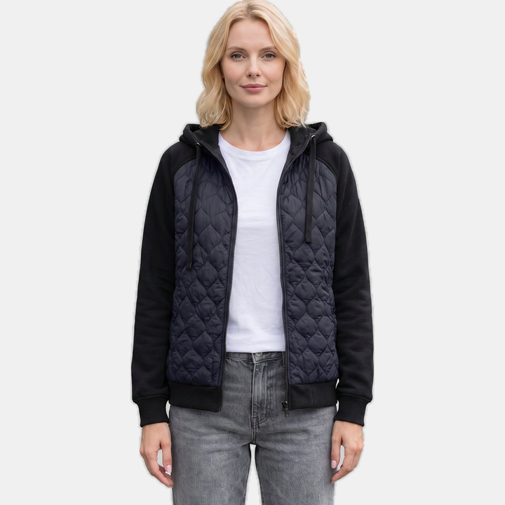 Women's Hooded Quilted Fleece Jacket, Short Full Zip