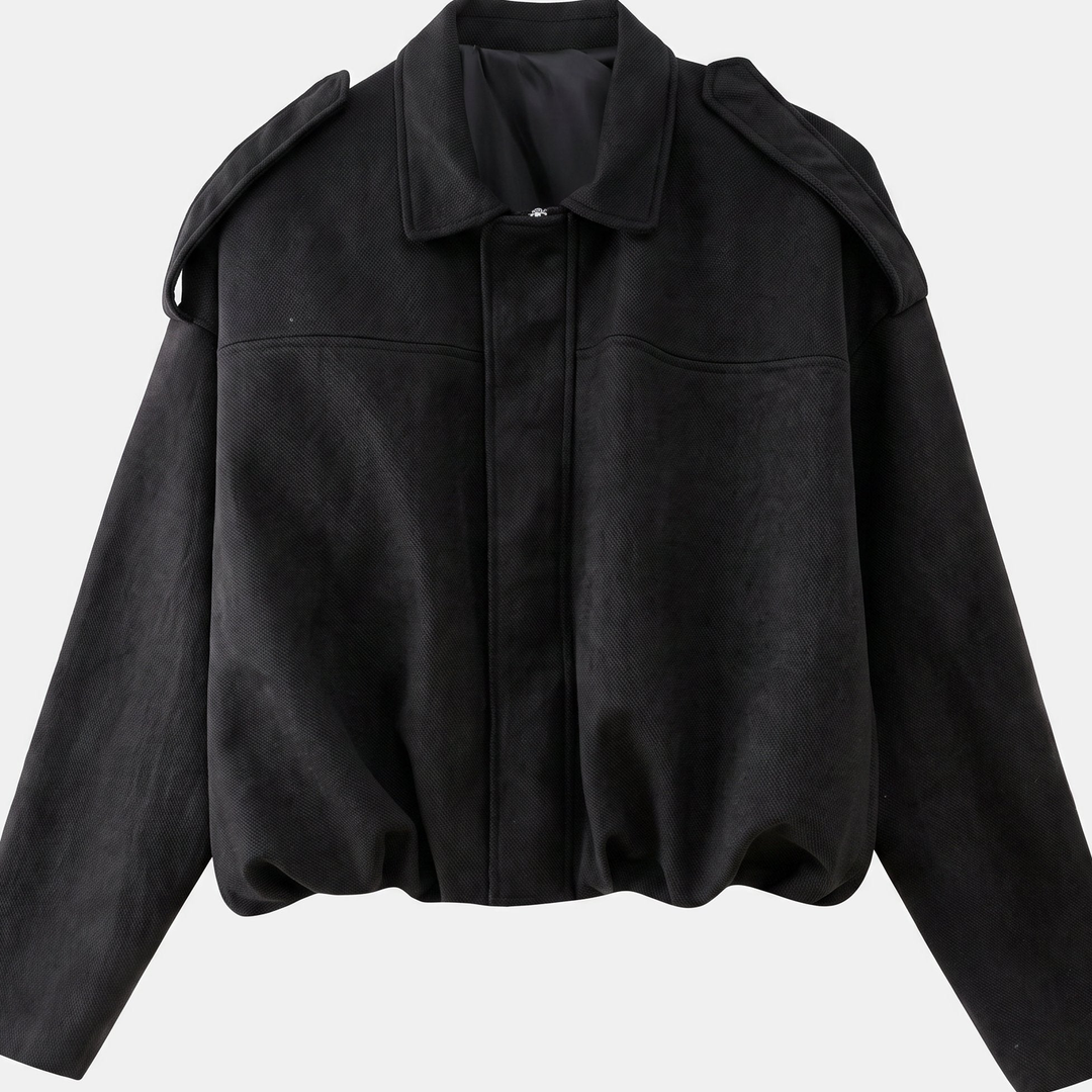 Women's Oversized Suede Bomber Jacket, Button Front