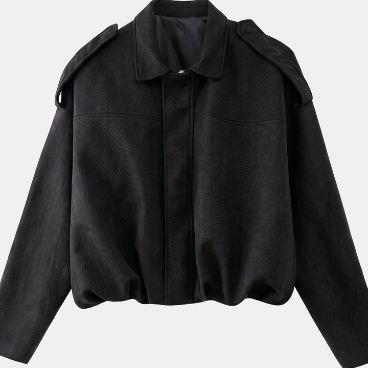 Women's Oversized Suede Bomber Jacket, Button Front