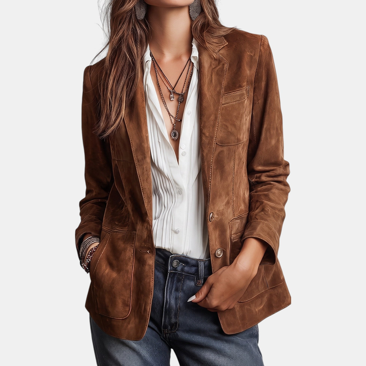 Women's Tailored Suede Blazer, Notch Lapel Button Front