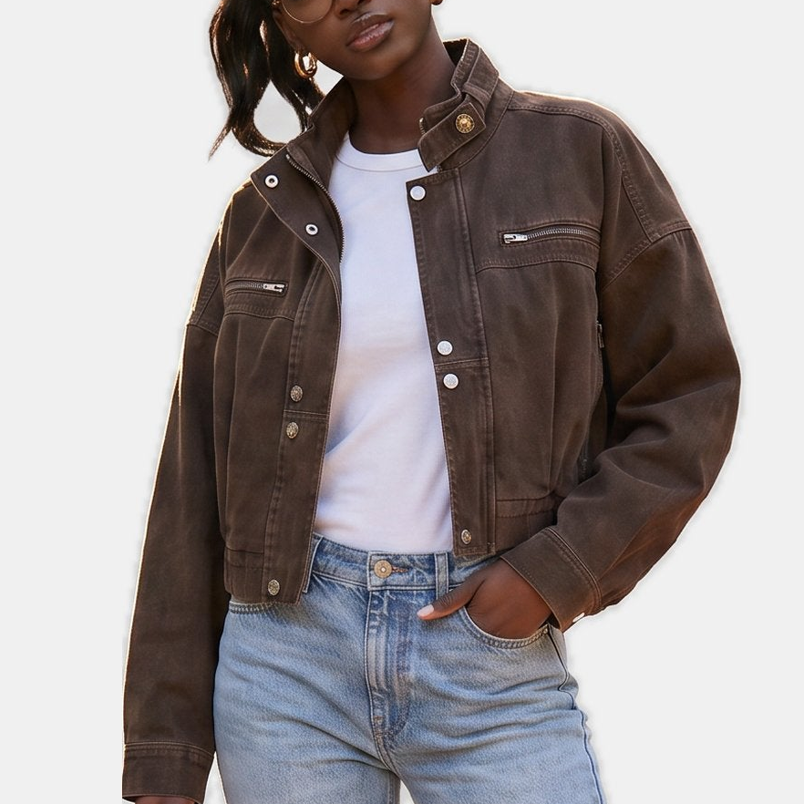 Women's Cropped Corduroy Jacket, Button Front Chest Pockets