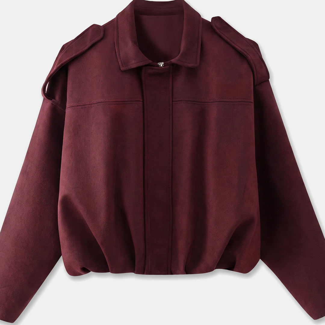 Women's Oversized Suede Bomber Jacket, Button Front