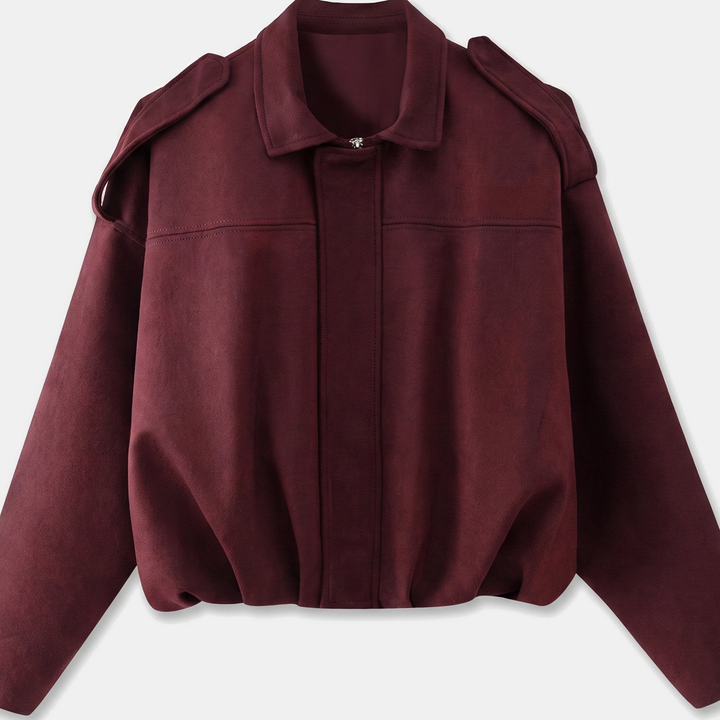 Women's Oversized Suede Bomber Jacket, Button Front