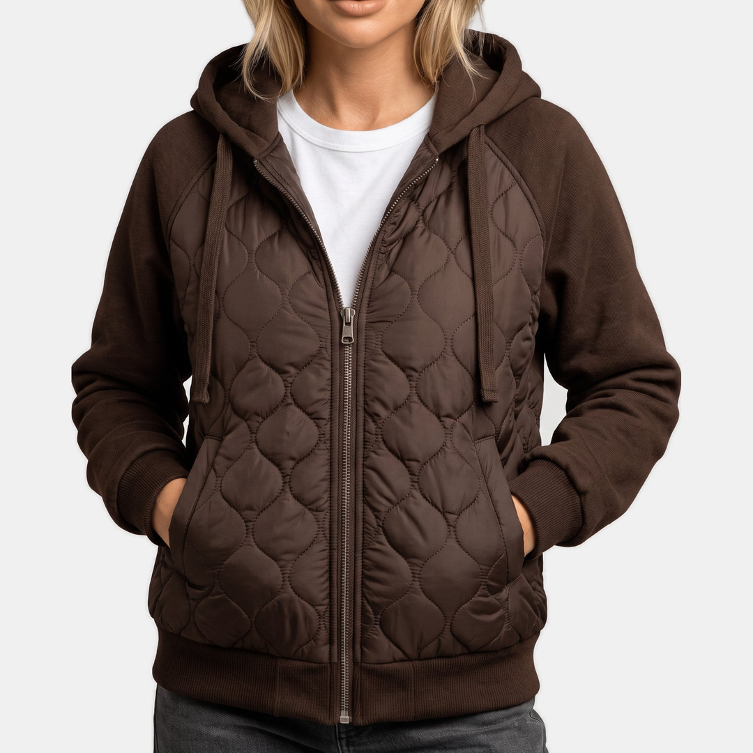 Women's Hooded Quilted Fleece Jacket, Short Full Zip