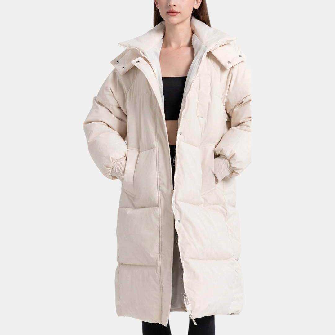 Women's Quilted Puffer Jacket, Snap Buttons Hooded Collar