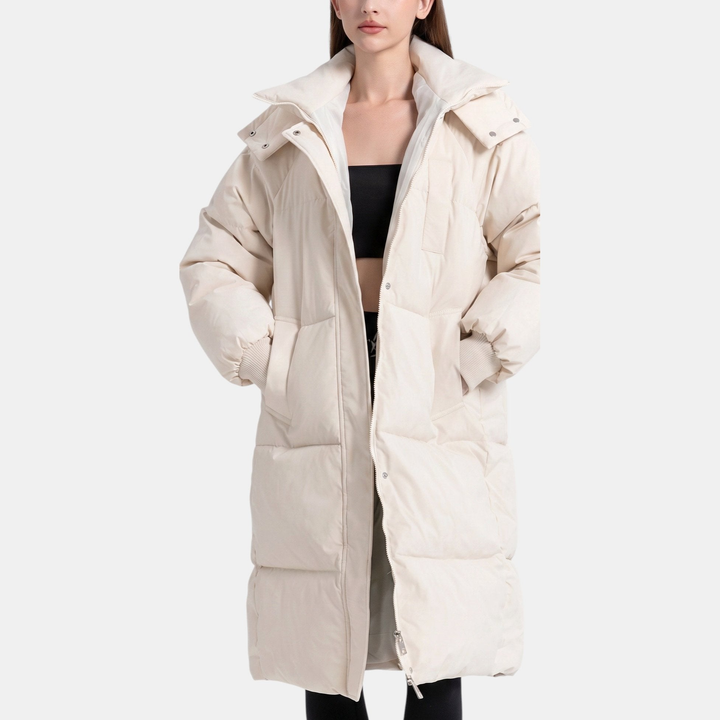 Women's Quilted Puffer Jacket, Snap Buttons Hooded Collar