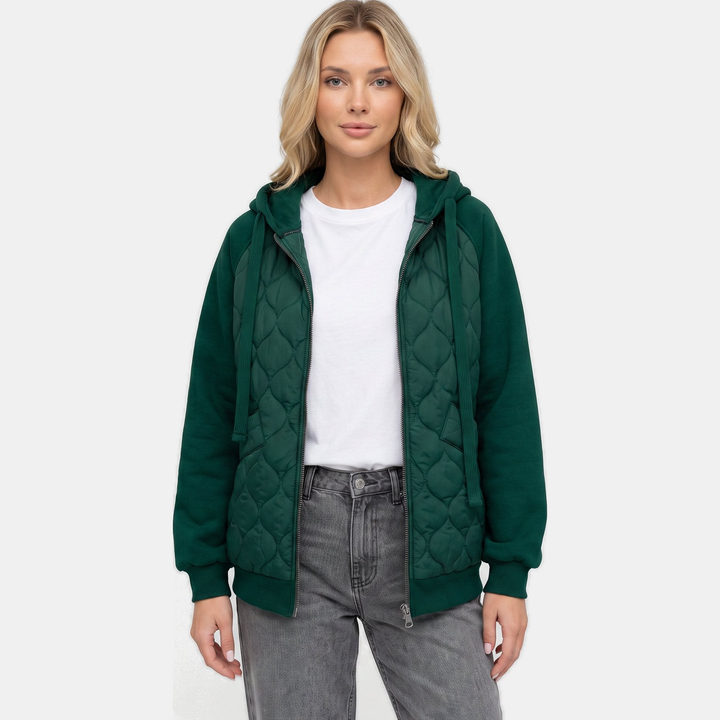 Women's Hooded Quilted Fleece Jacket, Short Full Zip