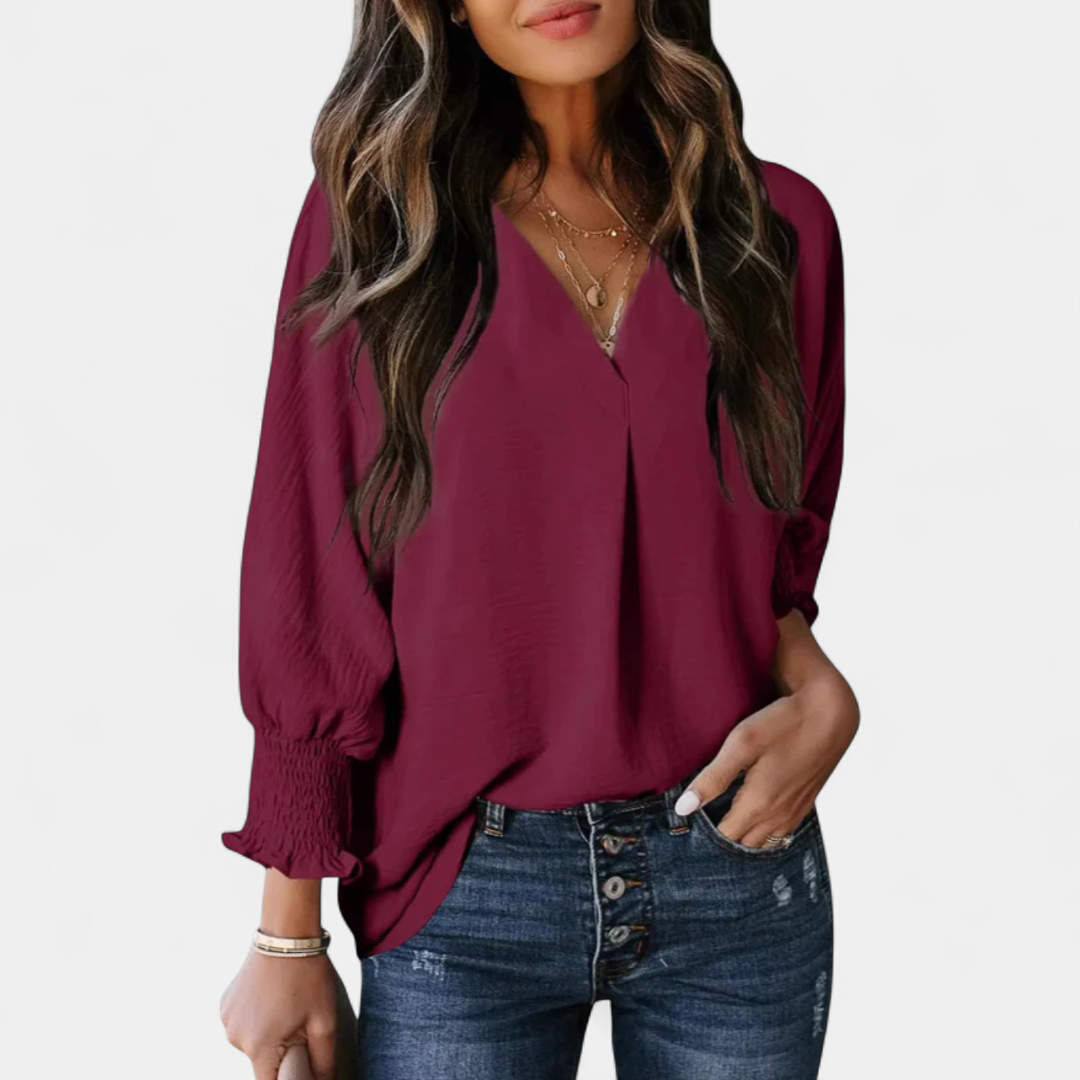 LEILA | Women's V-Neck Blouse Business Casual Top
