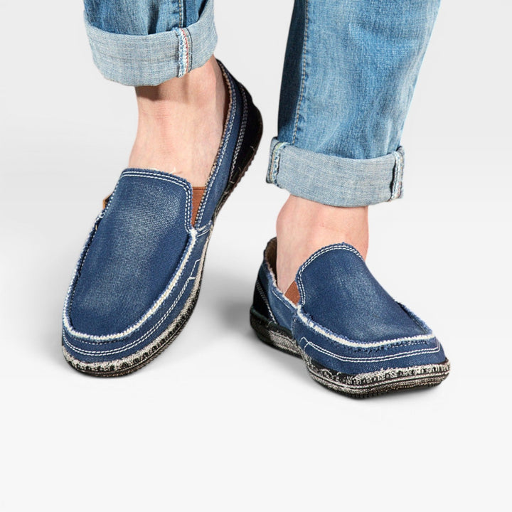 Men's Canvas Slip On Loafers – Casual Comfort Distressed Moccasin Shoes for Everyday Wear