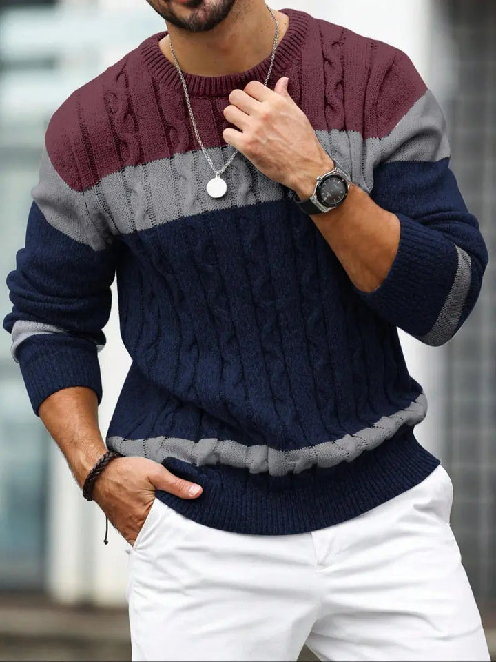 Men’s Casual Crew Neck Sweater Long Sleeve Striped Pullover