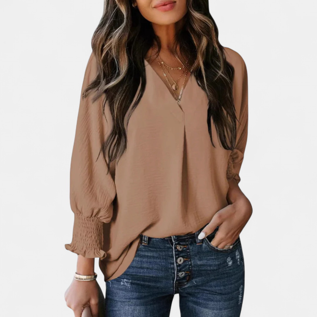 LEILA | Women's V-Neck Blouse Business Casual Top