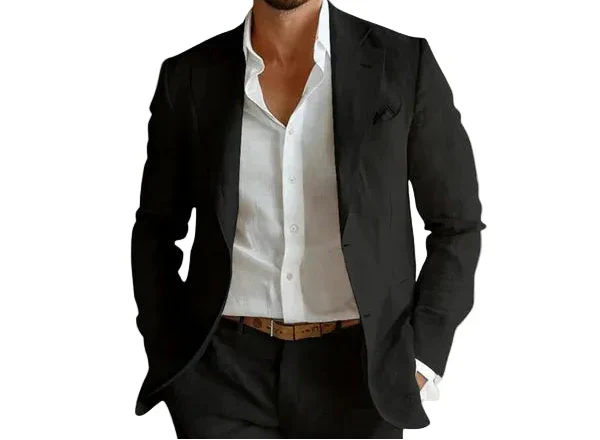 Casual Linen Blazer with Notched Lapels and Patch Pockets