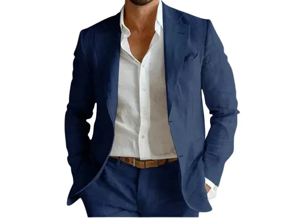 Casual Linen Blazer with Notched Lapels and Patch Pockets