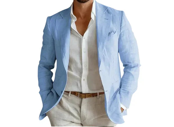Casual Linen Blazer with Notched Lapels and Patch Pockets