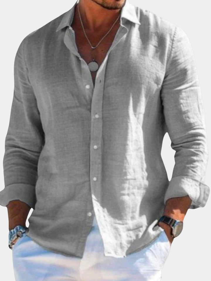 Casual Linen-Blend Shirt with Button Front and Point Collar