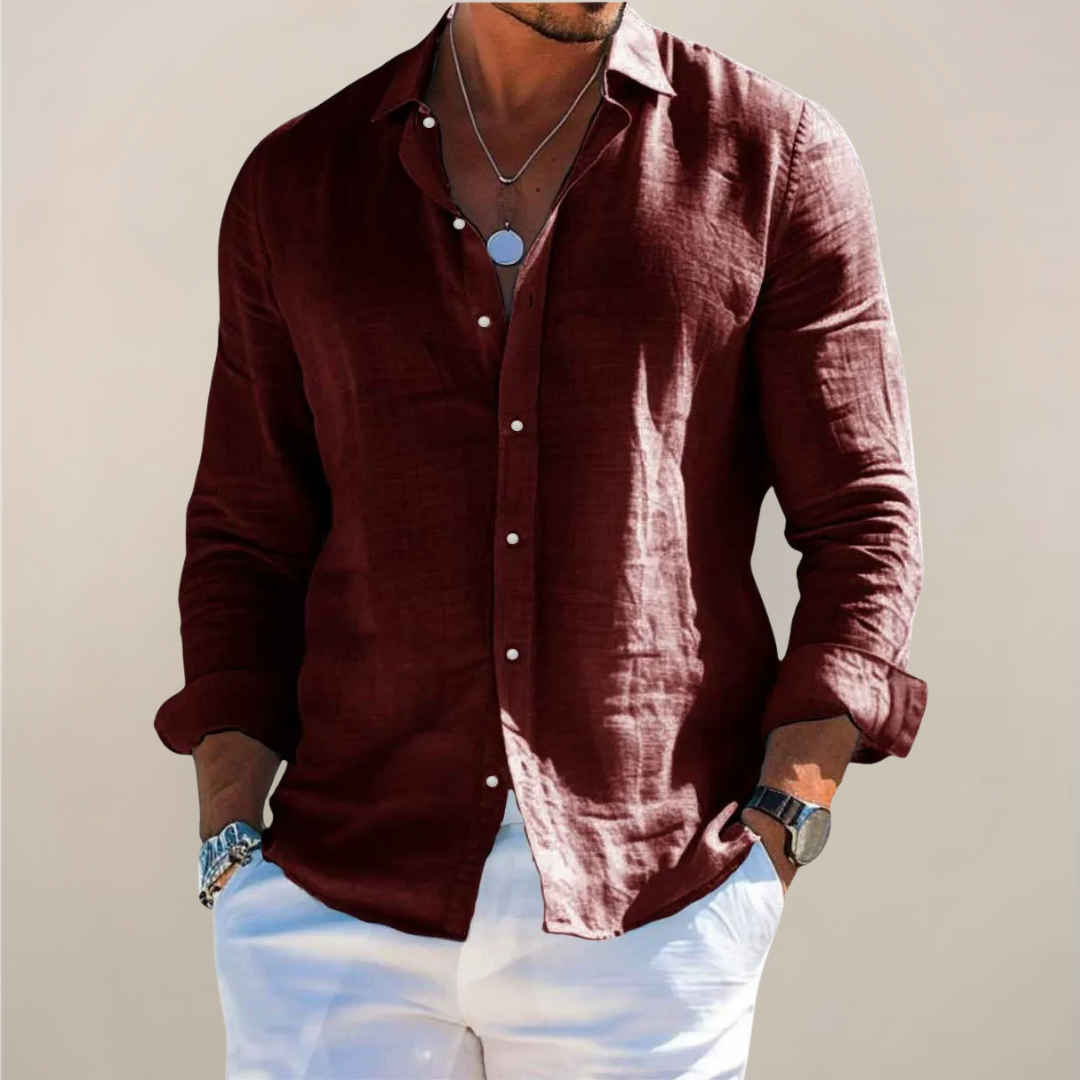 Casual Linen-Blend Shirt with Button Front and Point Collar