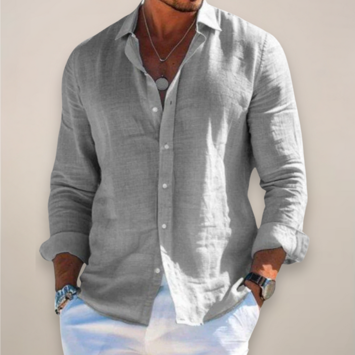 Casual Linen-Blend Shirt with Button Front and Point Collar